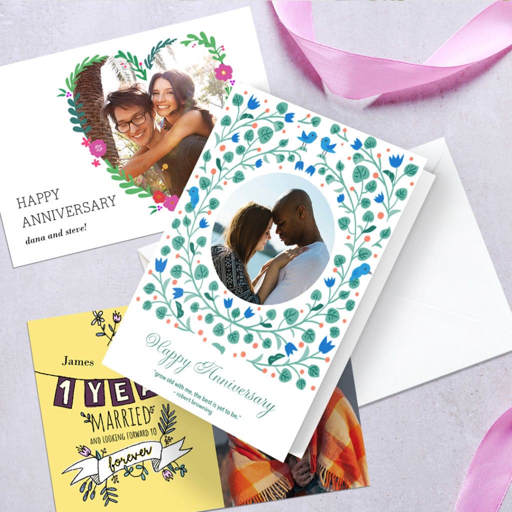 three anniversary cards with ribbon