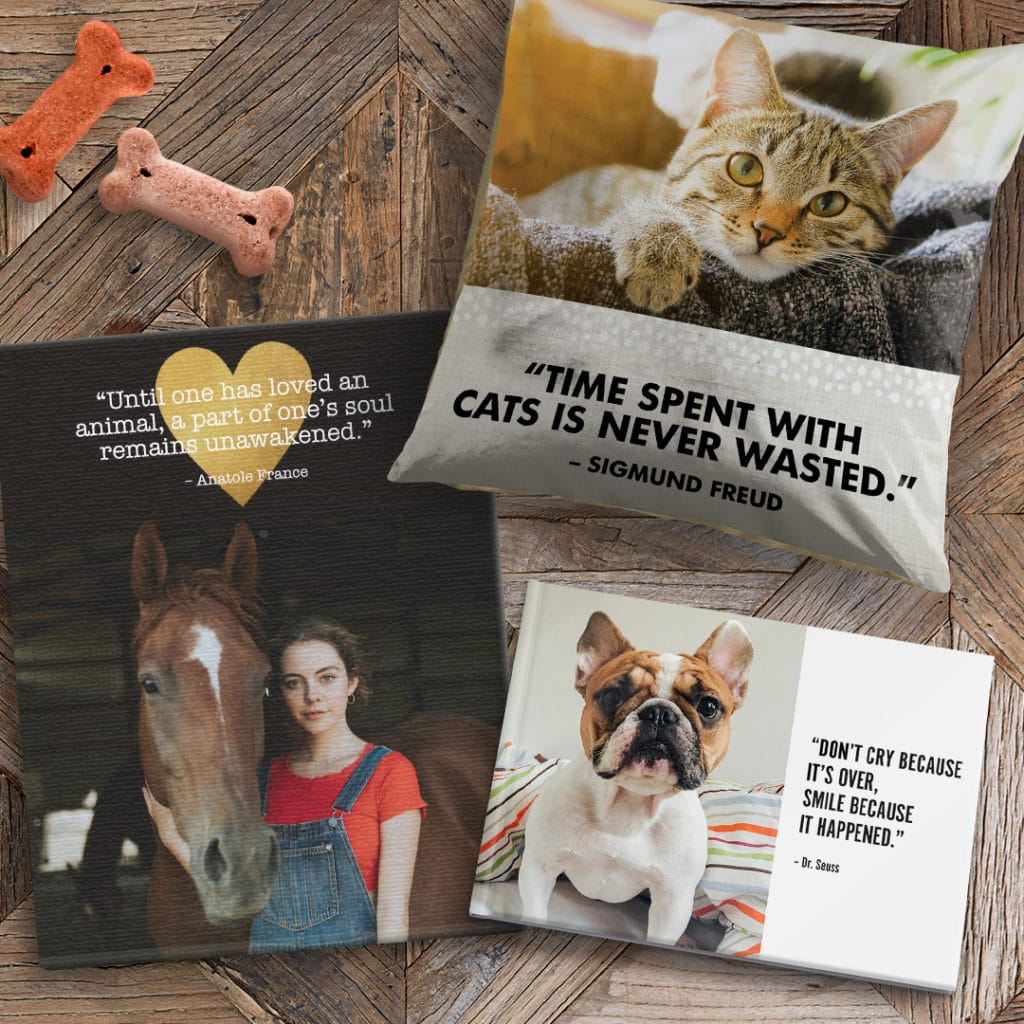 Photo gifts with images of pets and quotes